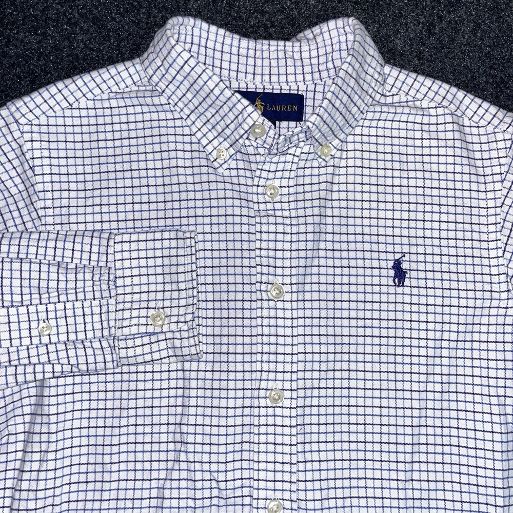 Ralph Lauren Button Down Shirt Kids 12 Blue White Excellent Tattersall Check
